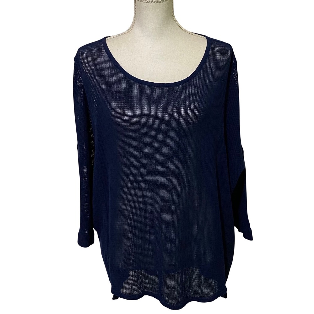Navy Blue Womens Mesh Tunic‎ Top L Pool Cover Up Layering Summer Vacation Cruise